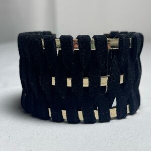 Victoria's Secret Black Suede Weave Cuff with Gold Bars